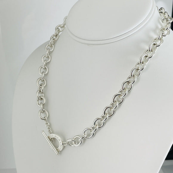 18" Tiffany New York Circle Clasp Toggle Necklace in Silver AUTHENTIC