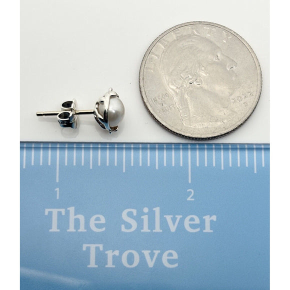 Tiffany Small 6mm Pearl Olive Leaf Earring by Paloma Picasso Stud in Silver