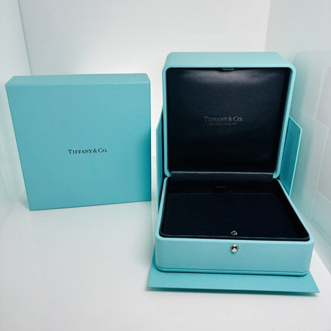 Tiffany & Co Necklace Storage Presentation Gift Box in Blue Leather Lux and AUTHENTIC