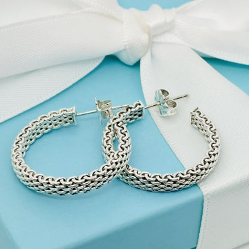 Tiffany & Co 1.25" Large Somerset Mesh Hoop Huggie Earrings in Sterling Silver - 0