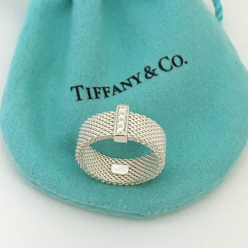 Size 7.5 Tiffany Somerset 4 Diamond Mesh Weave Band Ring in Sterling Silver - 0