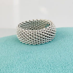 Size 7.5 Tiffany & Co Somerset Mesh Dome Ring Weave Mens Unisex in Silver