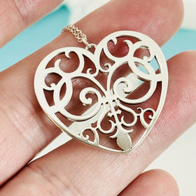 30" Tiffany Large Enchant Heart Filigree Pendant Necklace in Silver - 0