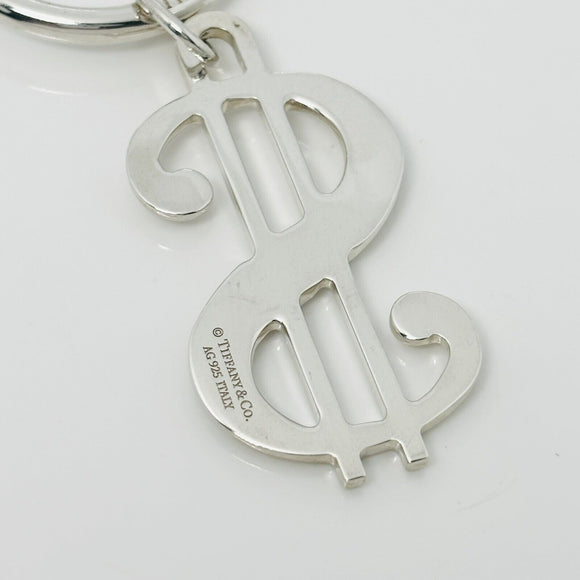 RARE Tiffany & Co Dollar Sign Key Ring Chain in Sterling Silver Currency Code