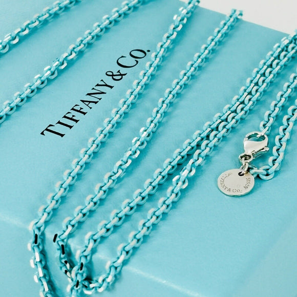 Tiffany & Co Sparkler Blue Coated Silver Enamel Chain Necklace 30" 2.5mm Links