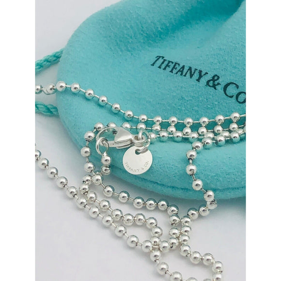 16" Tiffany & Co Bead Dog Chain Necklace 2.5mm beads in Sterling Silver