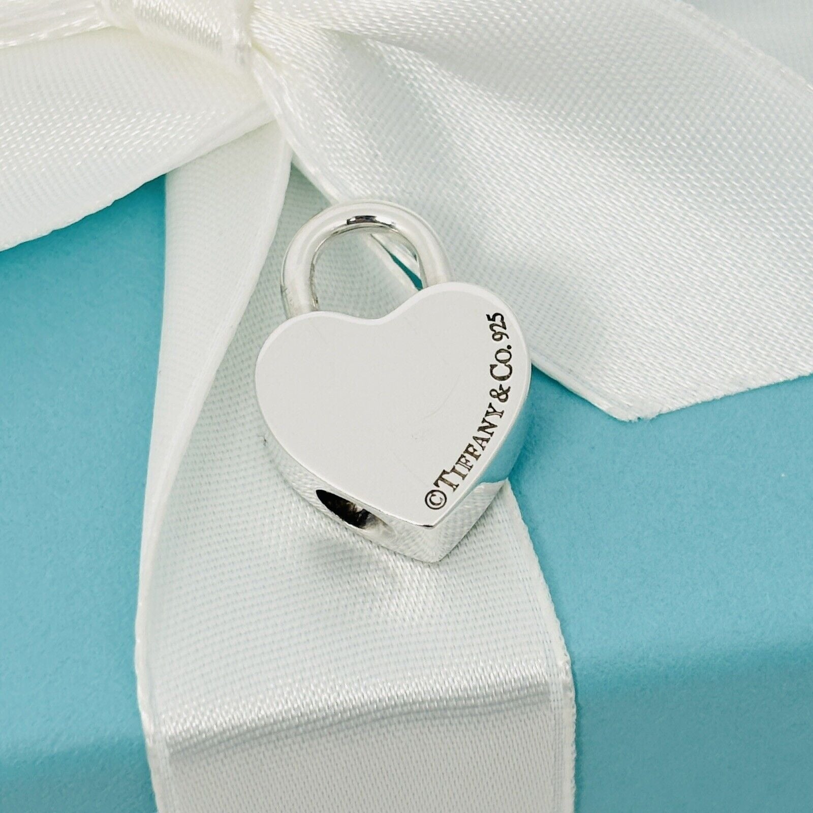 Tiffany & Co I  LOVE YOU Heart Padlock Charm Pendant in Sterling Silver