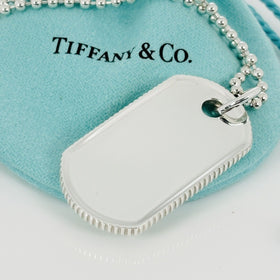 30" Tiffany & Co Mens Coin Edge ID Dog Tag Bead Chain Necklace