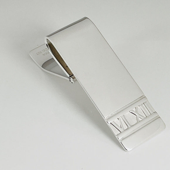 RARE Tiffany & Co Atlas Hinged Money Clip Roman Numerals in Sterling Silver