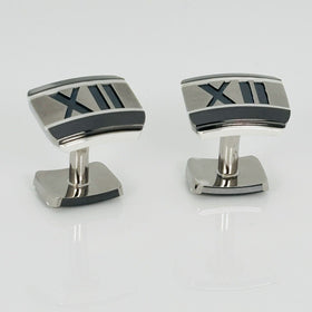 Tiffany Atlas Cufflinks in Titanium and Sterling Silver Roman Numerals XII 12 - 0