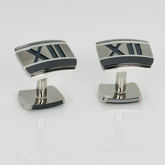 Tiffany Atlas Cufflinks in Titanium and Sterling Silver Roman Numerals XII 12
