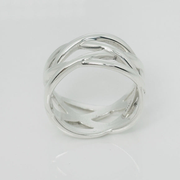 Size 11.5 Tiffany & Co Braided Celtic Knot Weave Ring in Silver Mens Unisex