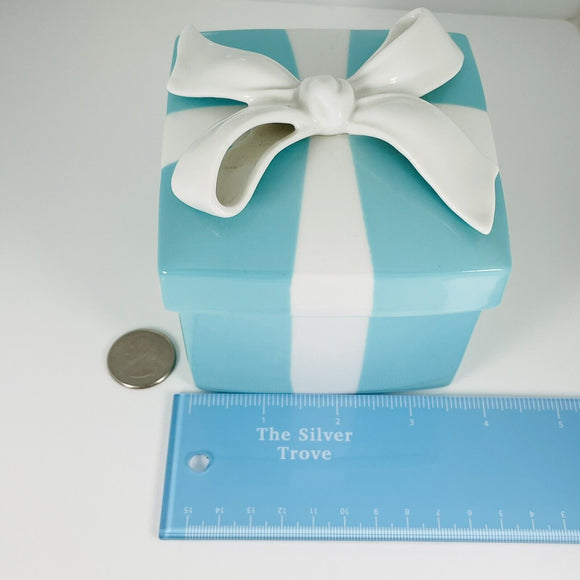 4.3" Large Tiffany Porcelain Blue Bone China Trinket Gift Box Ceramic Jewelry