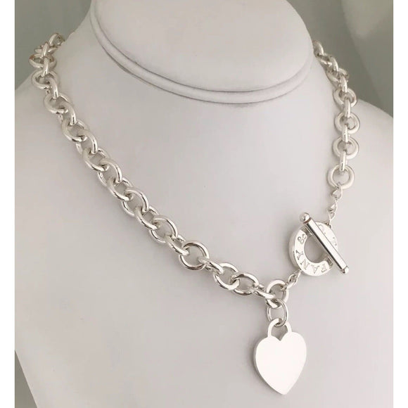 18" Tiffany & Co Heart Tag Toggle Necklace Engravable Blank Heart AUTHENTIC