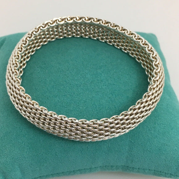 7" SMALL Tiffany & Co Sterling Silver Somerset Mesh Weave Bangle Bracelet