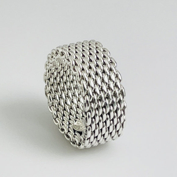 Size 7.5 Tiffany Somerset Mesh Basket Weave Ring in Sterling Silver Unisex