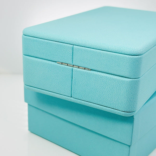 Tiffany & Co Necklace Earring Set Storage Presentation Gift Box Blue Leather Lux - 8
