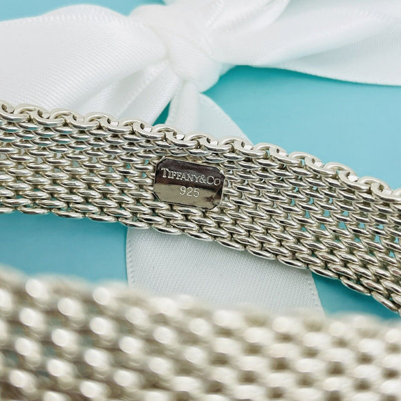7.75" Large Tiffany & Co Somerset Flexible Mesh Weave Bangle Bracelet in Silver