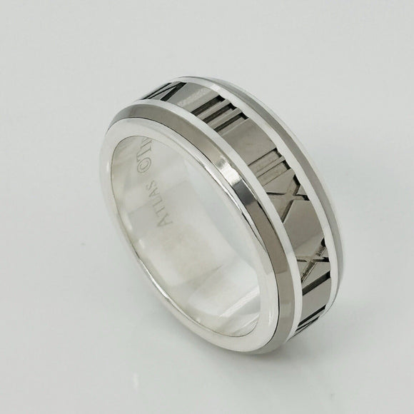 Size 8.5 RARE Tiffany Atlas Ring in Silver and Titanium Mens Unisex