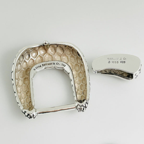RARE Tiffany Reptile Skin Belt Buckle & Belt Slide Set in Sterling Silver - 3