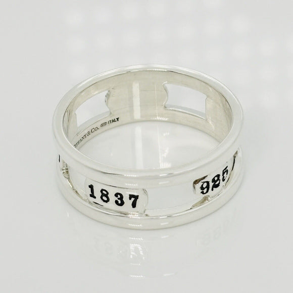 Size 12.5 Tiffany & Co 1837 Cutout Stencil Open Ring Mens Unisex in Silver
