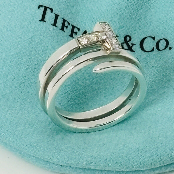 Size 6.5 Tiffany T Square Wrap Diamond Ring Band in Sterling Silver - 3