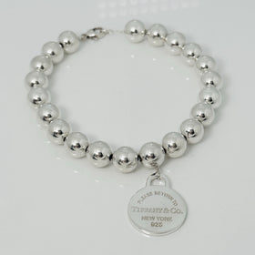 9" large Return to Tiffany Round Circle Tag Bead Charm Bracelet Plus Szie