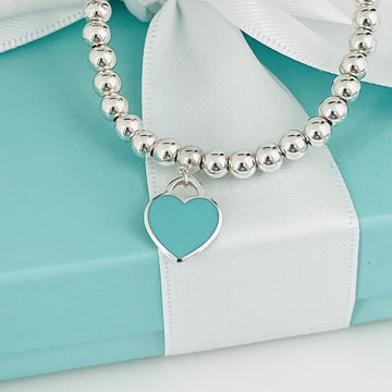 18" Return to Tiffany Necklace Heart Tag Bead Necklace with Blue Enamel - 0