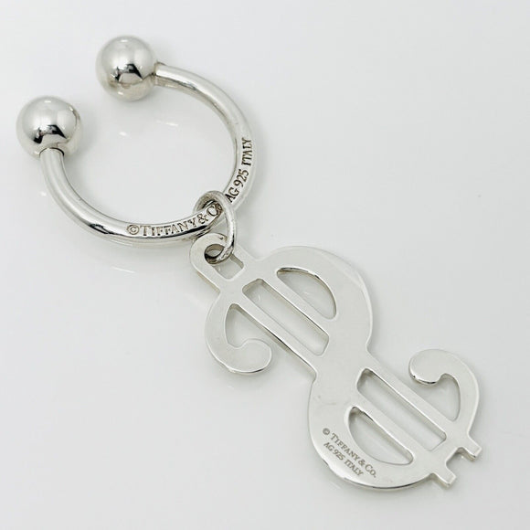 RARE Tiffany & Co Dollar Sign Key Ring Chain in Sterling Silver Currency Code