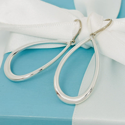 Tiffany & Co Large Open Teardrop Hook Earrings in Sterling Silver - 0