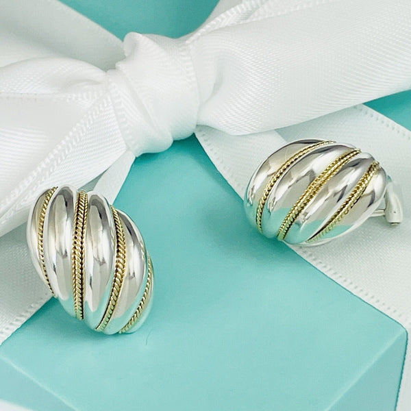 Tiffany Shell Dome Earrings in Sterling Silver and Yellow Gold Twist Clipon - 2