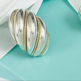 1 Single Tiffany Shell Dome Earring in Silver and Yellow Gold Twist - 0