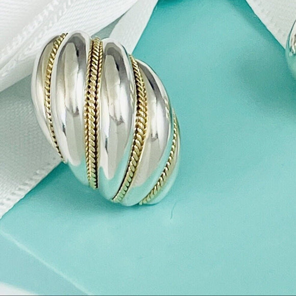1 Single Tiffany Shell Dome Earring in Silver and Yellow Gold Twist