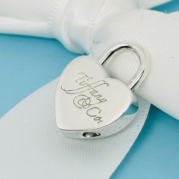 Tiffany & Co Script Notes Heart Charm Padlock Lock or Pendant in Sterling Silver