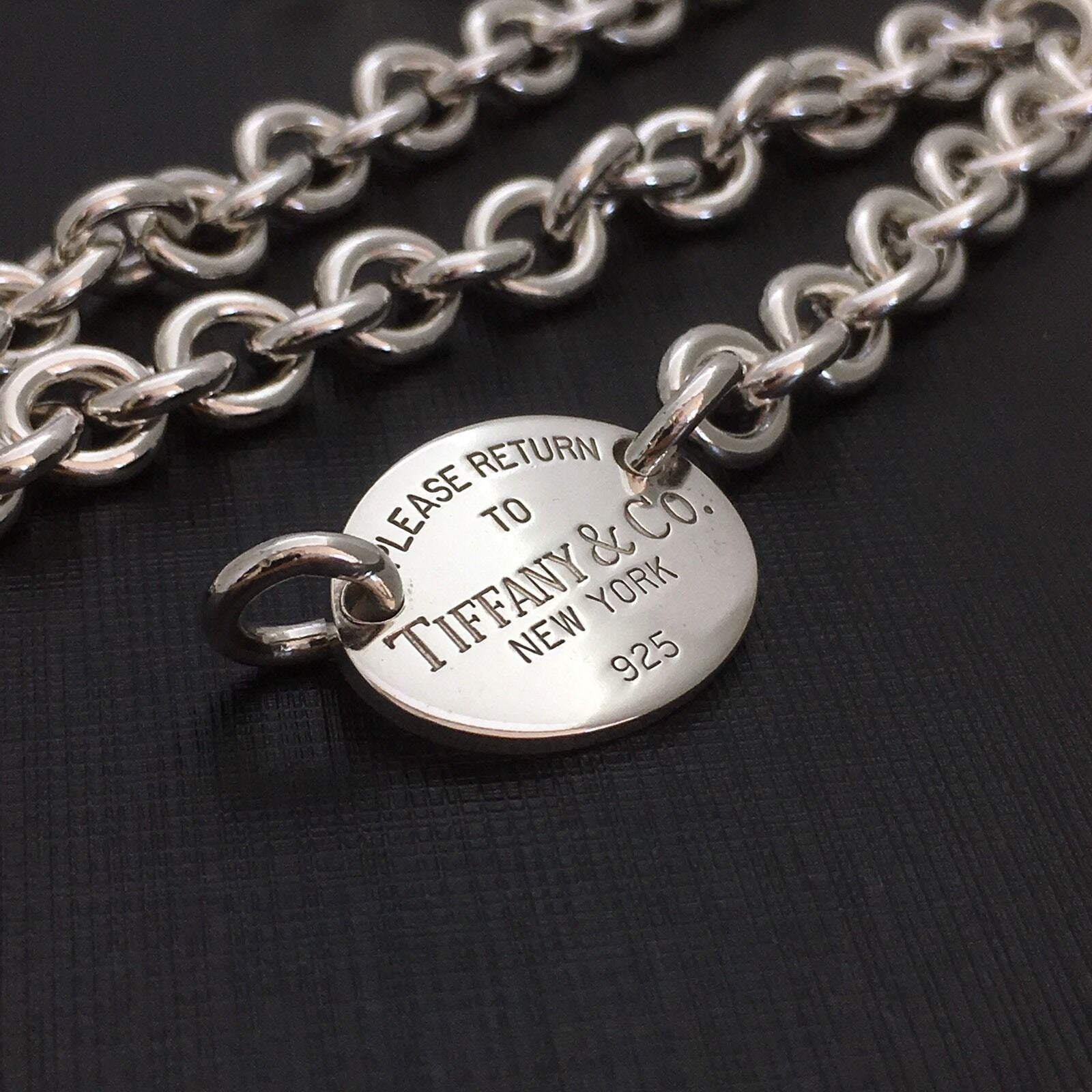 17” Please Return To Tiffany Oval Tag Choker Pendant Necklace in Sterling Silver