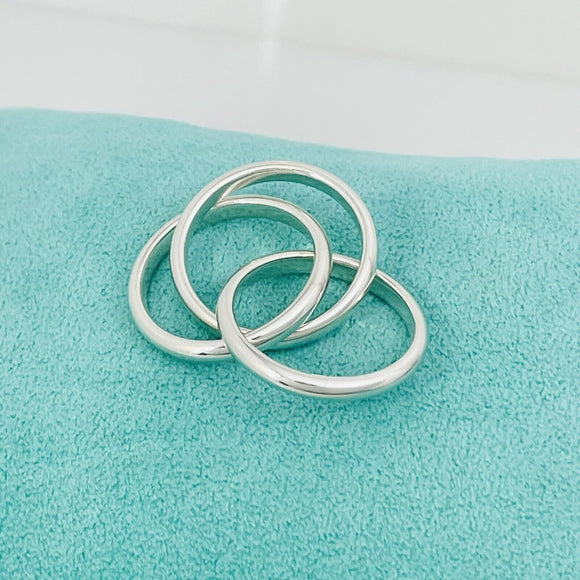 Size 7 Tiffany & Co Sterling Silver 3 Band Triple Rolling Interlocking Ring