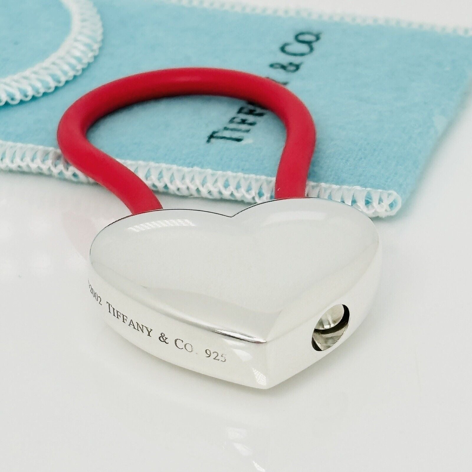 Tiffany & Co Silver Puffed Heart Key Ring Keychain in Red