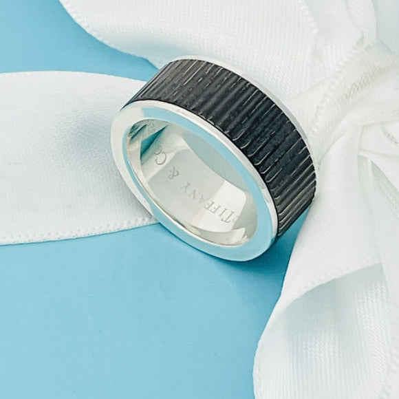 Size 6 Tiffany & Co Midnight Black Coin Edge Titanium and Silver Ring