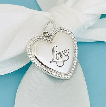 Tiffany & Co LOVE Heart Pendant Beaded Edge Milgrain Pendant or Charm