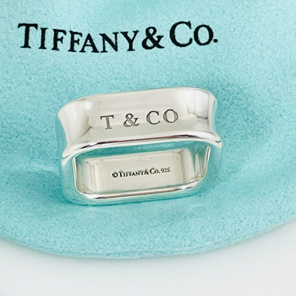 Size 7 Tiffany & Co 1837 Square Ring Concave Mens Unisex Sterling Silver