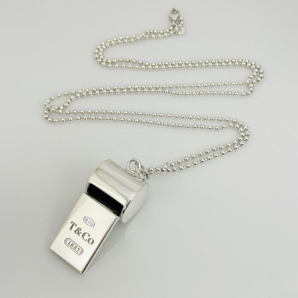 Tiffany Sterling Silver 1837 Whistle Pendant for Coach Teacher Sports Bead Chain