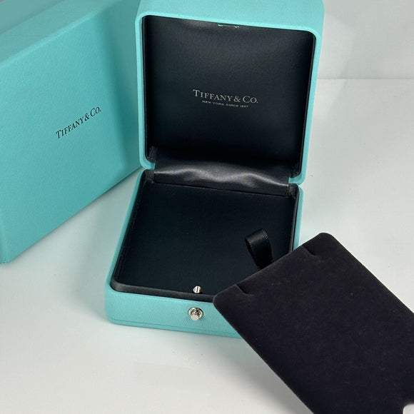 Tiffany & Co Necklace Storage Presentation Box in Blue Leather Lux AUTHENTIC