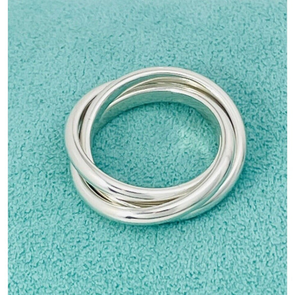 Size 4 Tiffany & Co Sterling Silver 3 Band Triple Rolling Interlocking Ring