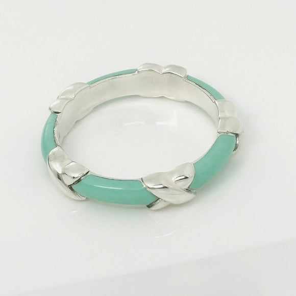 Size 9.5 Tiffany Signature X Kiss Ring in Blue Enamel and Sterling Silver