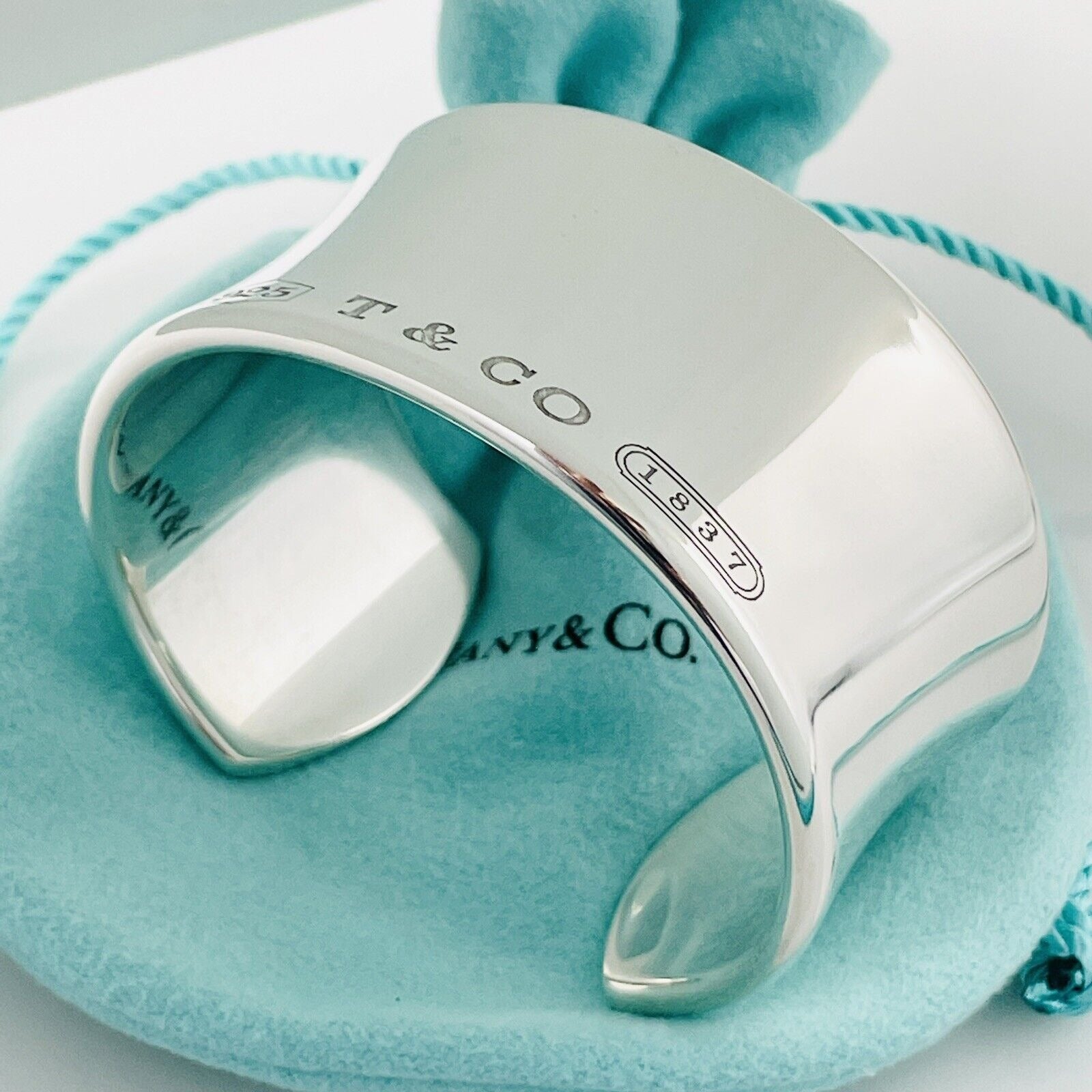 Size Small 6.25" Tiffany & Co 1837 Extra Wide Cuff Bracelet in Silver