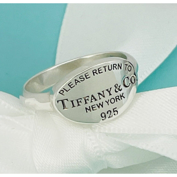 Size 5 Please Return to Tiffany & Co Oval Signet Ring in Sterling Silver