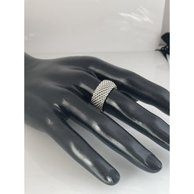 Size 7.5 Tiffany & Co Somerset Mesh Dome Ring Weave Mens Unisex in Silver - 0