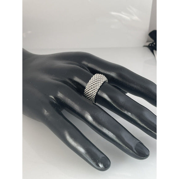 Size 7.5 Tiffany & Co Somerset Mesh Dome Ring Weave Mens Unisex in Silver