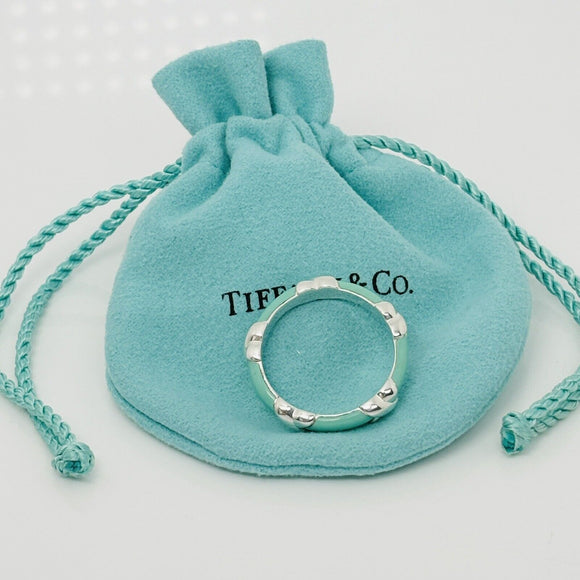 Size 9.5 Tiffany Signature X Kiss Ring in Blue Enamel and Sterling Silver