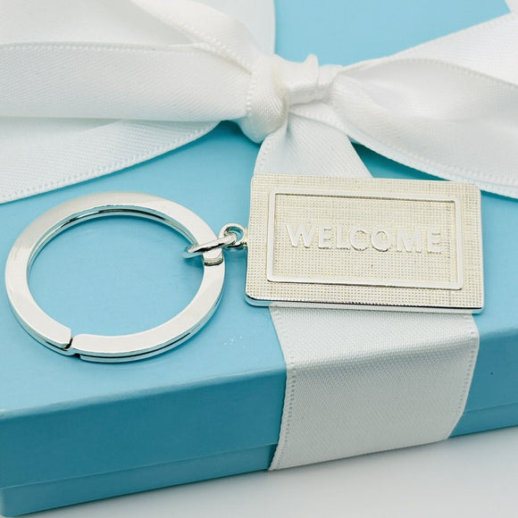 Tiffany & Co Welcome Home Key Ring Chain Realtor Gift New House in Silver